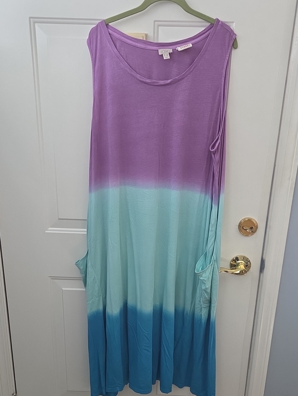 LOGO by Lori Goldstein Lavender to Teal Ombre Sleeveless Maxi Dress